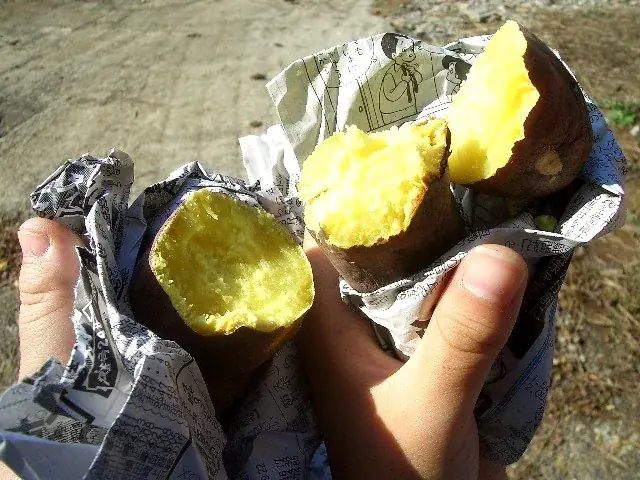 Une patate douce rôtie ouverte, laissant voir sa chair jaune