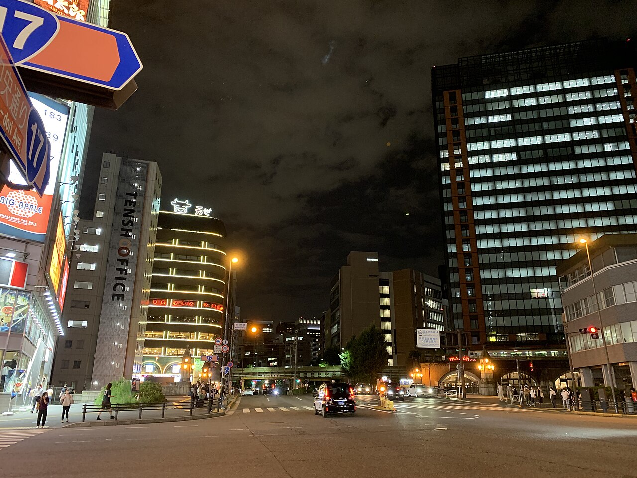 A street in Akihabara and the electric town's buildings at night